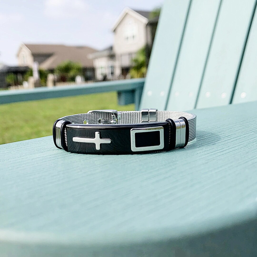 Gold Cross with Silver Adjustable Chainmail Band Crusader Bracelet